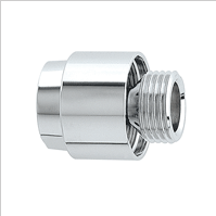 A chrome plated metal part with a thread.